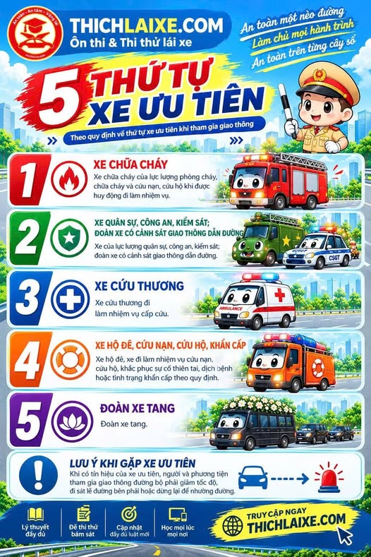 5 Thứ Tự Xe Ưu Tiên Khi Tham Gia Giao Thông