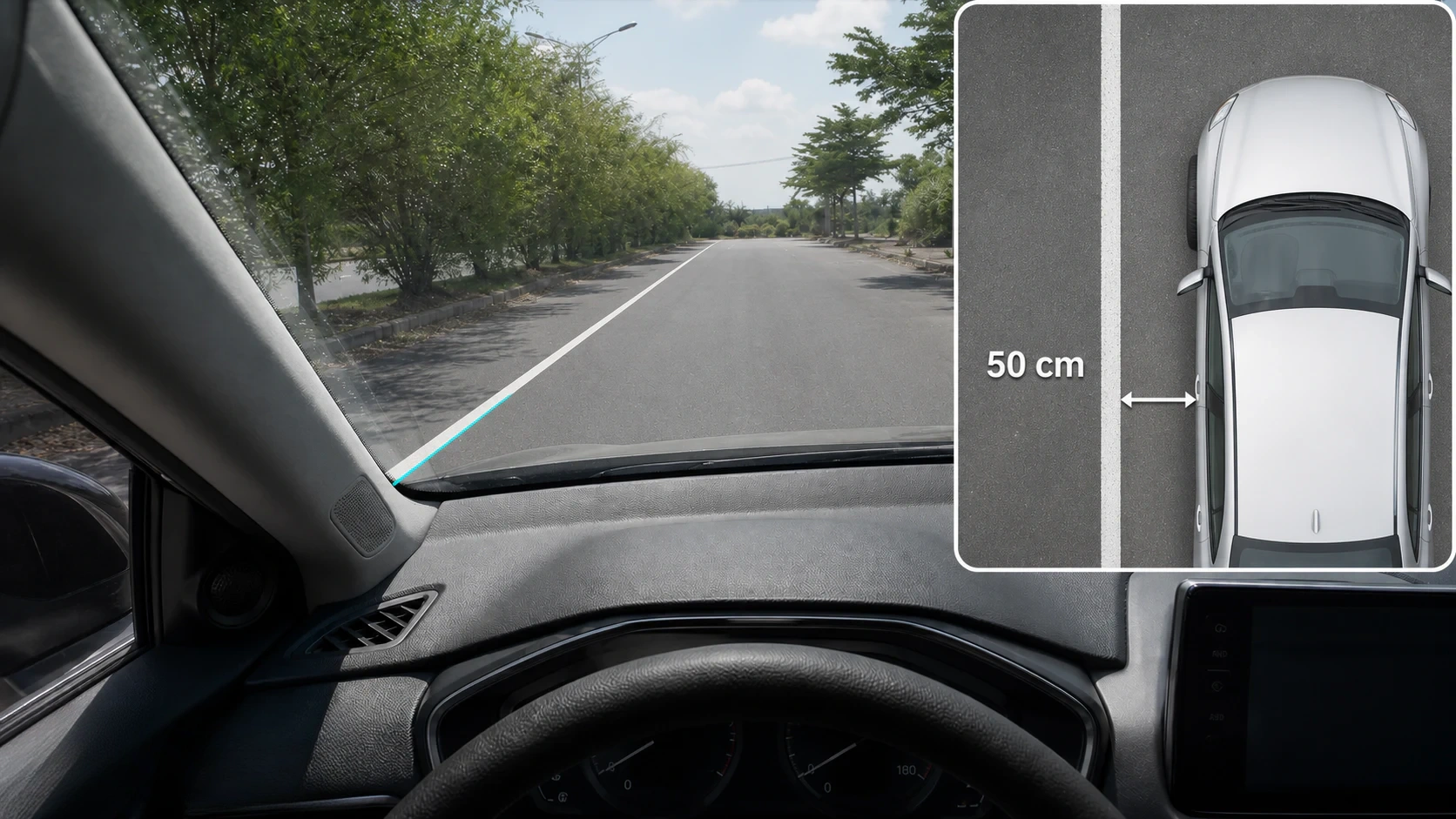 Minh hoạ: Mốc góc chữ A — cách lề khoảng 50 cm