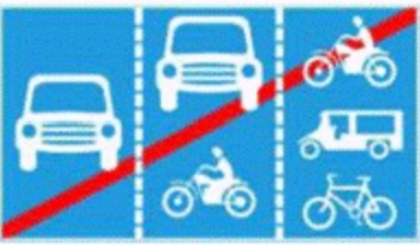 R.415b: Kết thúc làn đường theo phương tiện